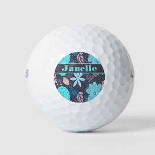 Retro Blue Flowers  Golf Balls