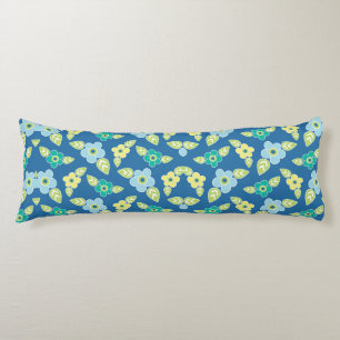 Retro Blue Flowers Pattern Body Pillow
