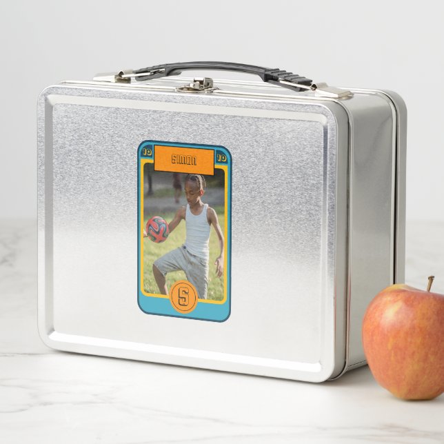 Retro Blue Football Card inspired Personalized Metal Lunch Box (In Situ)
