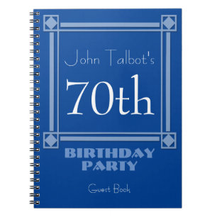 Retro Blue Frame 70th Birthday Guest Book
