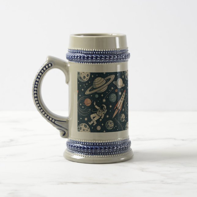 Retro Blue Galaxy Exploration Beer Stein (Left)