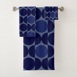Retro Blue Geometric Bath Towel Set