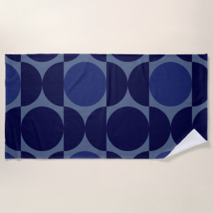 Retro Blue Geometric Beach Towel