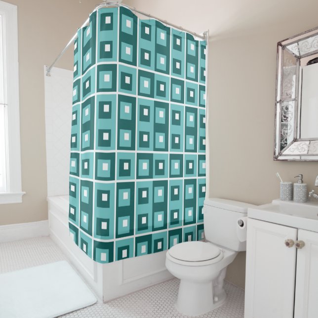 Retro Blue Geometric Squares Pattern (In Situ)