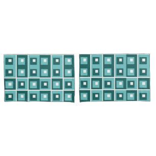 Retro Blue Geometric Squares Pattern Pillowcase