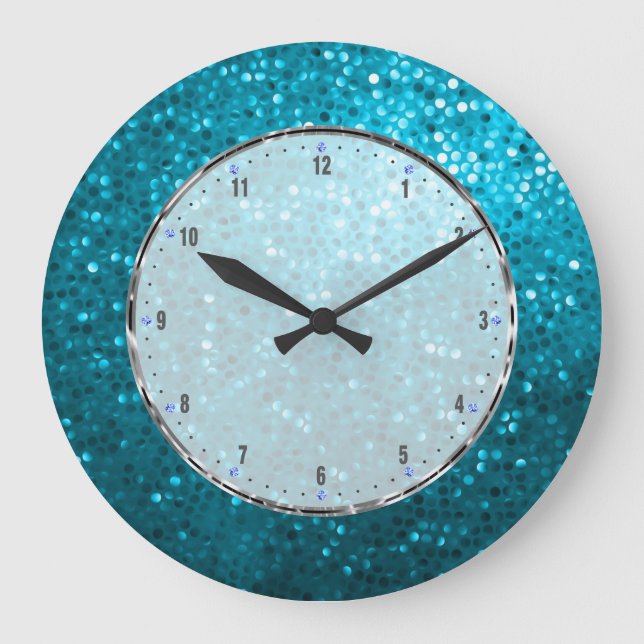 Retro Blue Glitter Large Clock (Front)