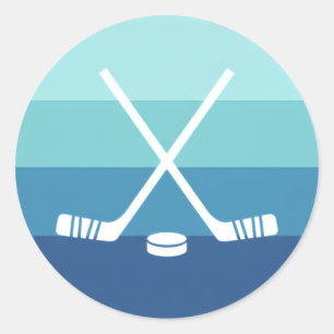 Retro Blue Gradient Ice Hockey Classic Round Sticker