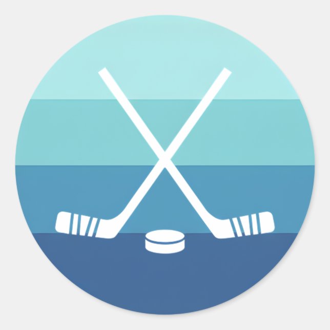 Retro Blue Gradient Ice Hockey Classic Round Sticker (Front)