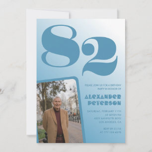 Retro Blue Gradient Photo 82nd birthday Invitation