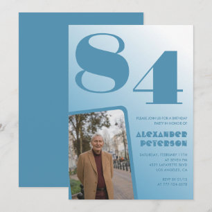 Retro Blue Gradient Photo 84th birthday Invitation