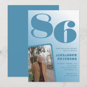 Retro Blue Gradient Photo 86th birthday Invitation