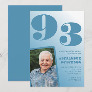 Retro Blue Gradient Photo 93rd birthday Invitation