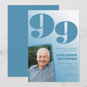 Retro Blue Gradient Photo 99th birthday Invitation