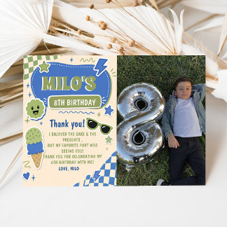 Retro Blue Green Boy Birthday Invitation