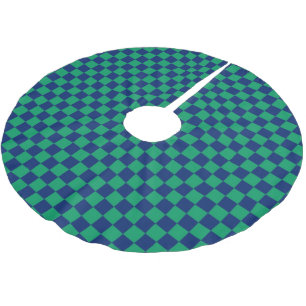 Retro Blue Green Checks Chequered Brushed Polyester Tree Skirt