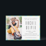 Retro Blue Green Chequerboard Bat Mitzvah Photo  Invitation<br><div class="desc">Celebrate this meaningful milestone with a bold, modern Bat Mitzvah invitation that perfectly blends style and tradition. This eye-catching design features a trendy vertical name layout paired with sleek sans-serif typography, a pastel chequerboard-style border in mint green and sky blue, and a large customizable photo area to showcase the guest...</div>