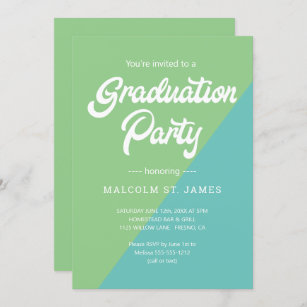 Retro Blue Green Colour Block Graduation Party Invitation