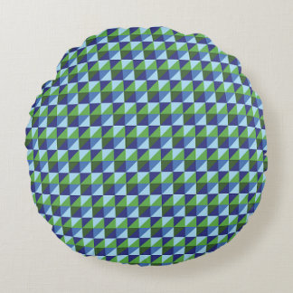 Retro Blue & Green Geometric Triangle Abstract Round Pillow
