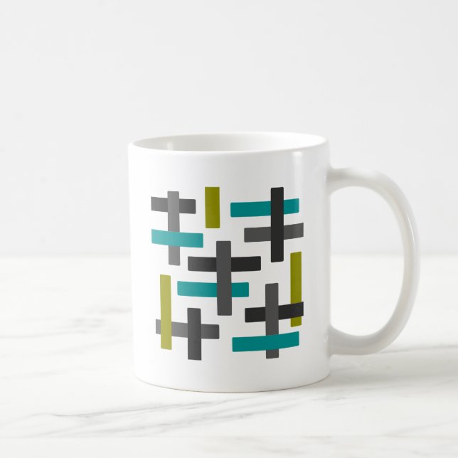 Retro Blue, Green, Grey Abstract Coffee Mug (Right)