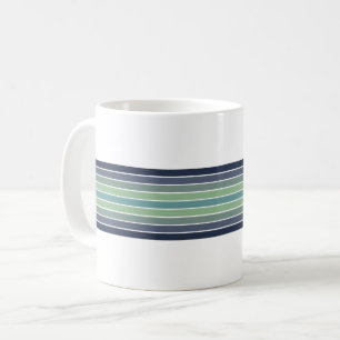 Retro Blue & Green Surfboard Striped Coffee Mug