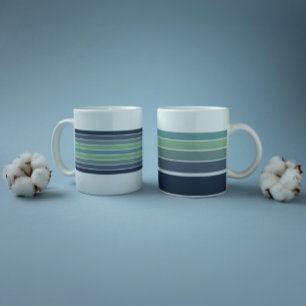 Retro Blue & Green Surfboard Striped  Large Coffee Mug