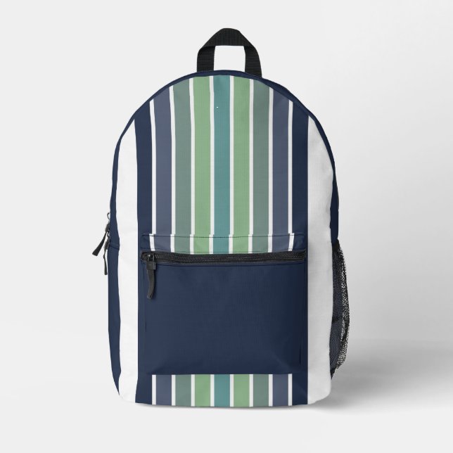 Retro Blue & Green Surfboard Striped  Printed Backpack (Front)