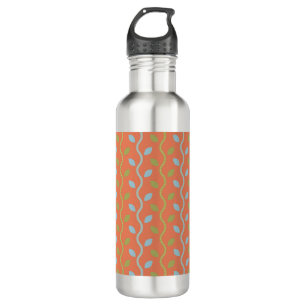 Retro Blue & Green Vines on Orange Floral Pattern 710 Ml Water Bottle