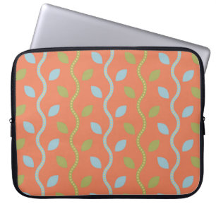 Retro Blue & Green Vines on Orange Floral Pattern Laptop Sleeve