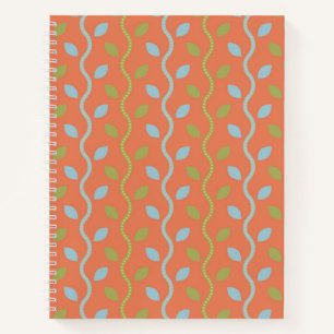 Retro Blue & Green Vines on Orange Floral Pattern Notebook