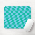 Retro Blue Green Wavy Warped Chequerboard  Mouse Pad<br><div class="desc">Perfect warped chequered design pillow in pastel colours,  full of great vibes. Modern warped checkers in navy and white colour. This nice retro psychedelic design takes you to the wonderland. Warped checks in pastel colours. Twirl and swirl checks,  chequered pattern</div>