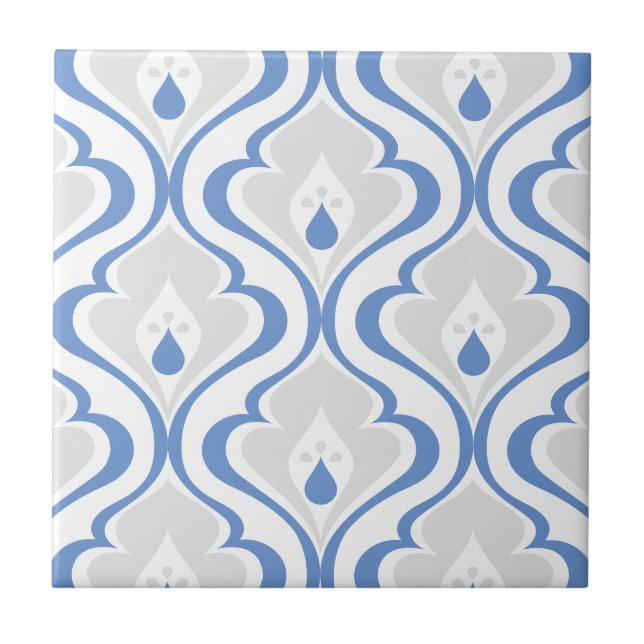 Retro Blue Grey Abstract Pattern Decorative Tile (Front)