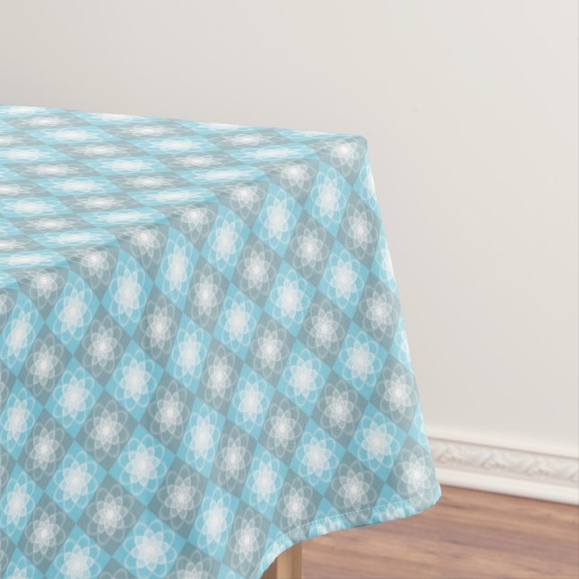 Retro Blue & Grey Geometric Pattern Rectangle Tablecloth (In Situ)
