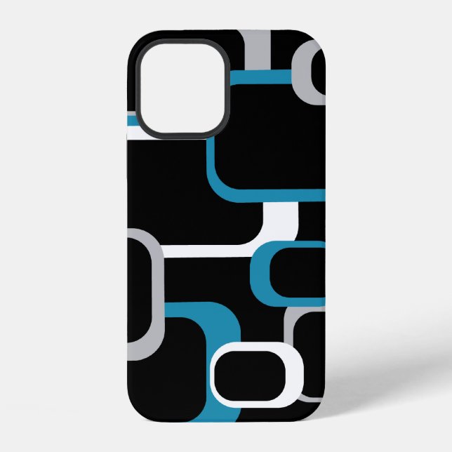 Retro Blue Grey White Squares Pattern iPhone Case (Back)