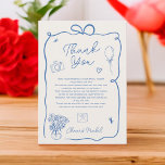 Retro blue hand drawn illustrated bridal shower thank you card<br><div class="desc">Express your gratitude with our Retro French Blue Bridal Shower Thank You Card! This charming design features a delightful array of vintage-inspired elements, including balloons, cameras, hearts, and a beautiful bouquet of flowers in a vase. Framed by a whimsical squiggly wavy ribbon, each detail adds warmth and personality to your...</div>
