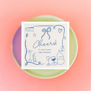Retro blue handdrawn illustrated bridal shower napkin