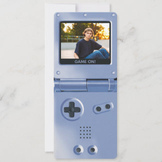 Retro Blue Handheld Gaming II Birthday Invitation