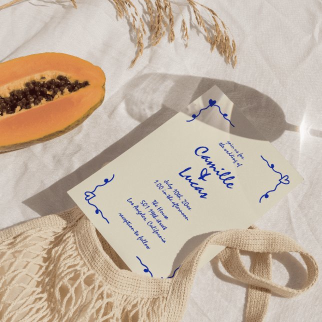Retro Blue Handwritten Whimsical Wedding  Invitation (Creator Uploaded)