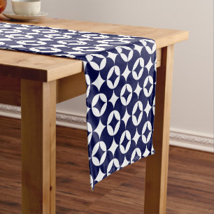 Retro Blue Interlocking Circles Geometric Oriental Short Table Runner