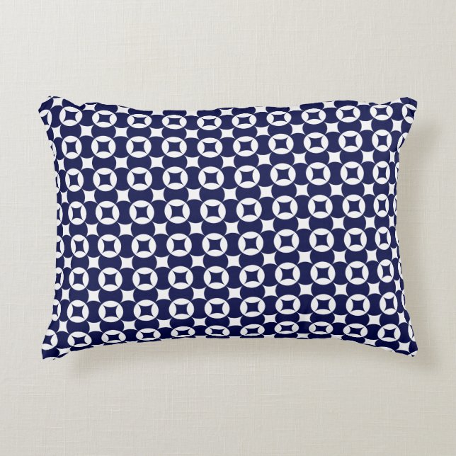 Retro Blue Interlocking Circles Geometric Pattern Accent Pillow (Front)