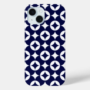 Retro Blue Interlocking Circles Geometric Pattern iPhone 15 Case