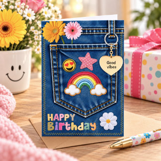 Retro Blue Jeans Birthday Card