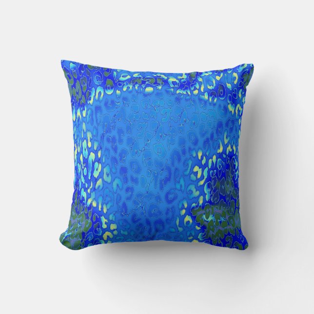 Retro Blue Leopard Print Skin Throw Pillow (Front)