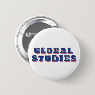 Retro blue letters global studies  2 inch round button
