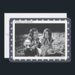 Retro Blue Mid Century Mod Pattern Hanukkah Photo Holiday Card<br><div class="desc">Trendy,  modern,  and simple retro mid century mod lines pattern in blue and white for Hanukkah,  personalized with your name and photo.</div>