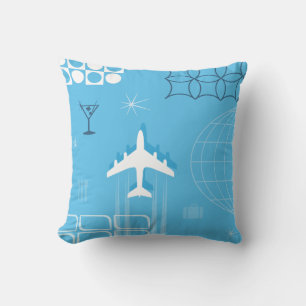 Retro Blue Mid-Century Style Jet-Age Throw Pillow