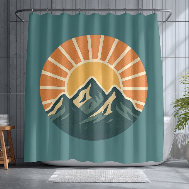 Retro Blue Mountain Sunrise | Outdoor Nature Teal (Creator Uploaded)