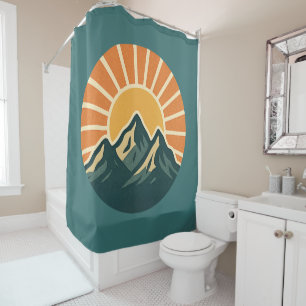 Retro Blue Mountain Sunrise   Outdoor Nature Teal