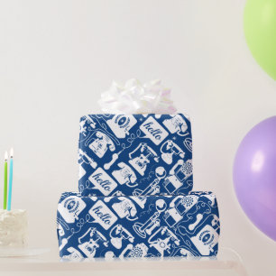 Retro Blue or Any Colour Telephone Pattern Wrapping Paper