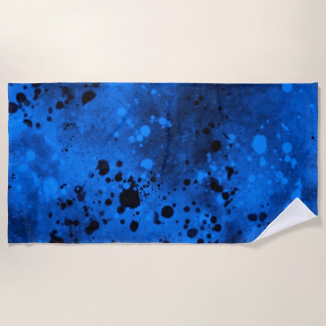 Retro Blue Paint Splatter  Beach Towel (Front)