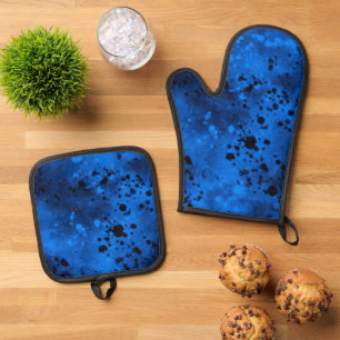 Retro Blue Paint Splatter  Oven Mitt & Pot Holder Set